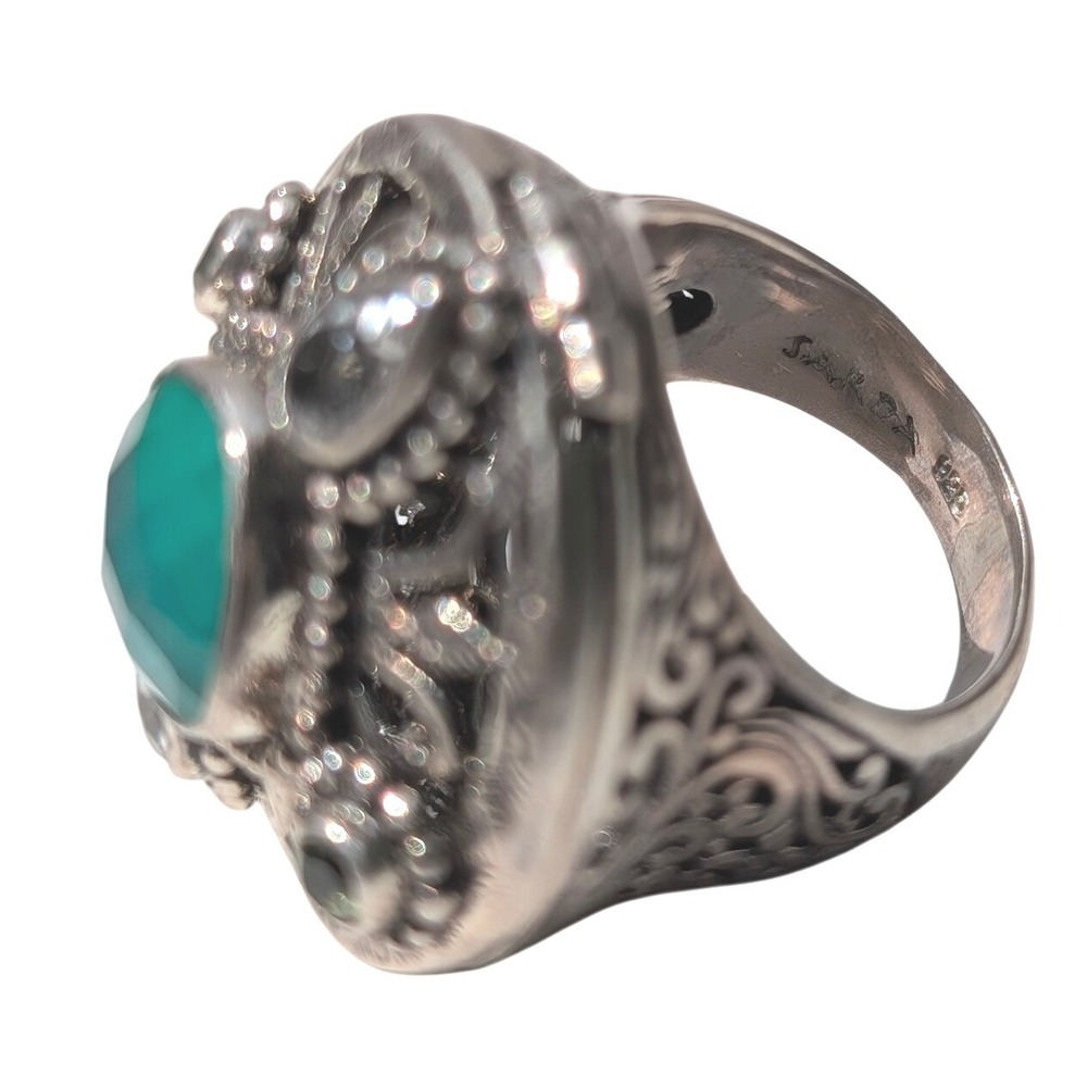 Sarda Sterling Silver 925 Green Chalcedony Poison Locket Ring Size 6 Balinese - Picture 2 of 10